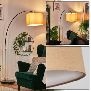 Soungou Bogenstehlampe 38 cm Chrom, Schwarz, 1-flammig, Stoffschirm