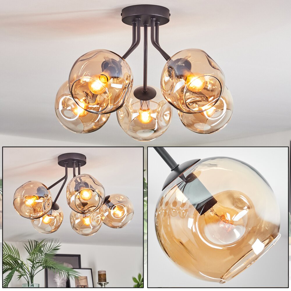 Ripoll Deckenleuchte Glas 15 cm Bernsteinfarben, 5-flammig main product photo