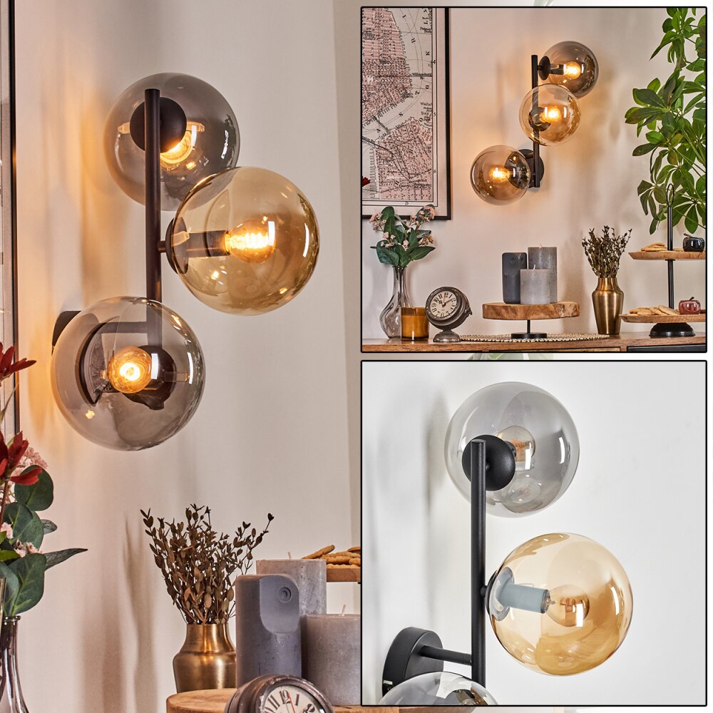 Gastor Wandleuchte Glas 15 cm Bernsteinfarben, Rauchfarben, 3-flammig main product photo