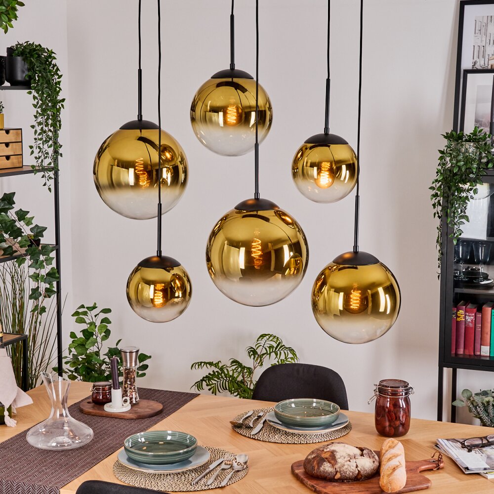 Gastor Hängeleuchte Glas 20 cm, 25 cm, 30 cm Gold, Klar, 6-flammig main product photo