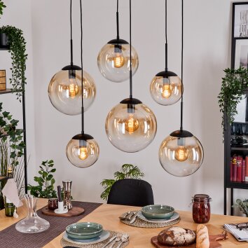 Gastor Hängeleuchte Glas 20 cm, 25 cm, 30 cm Bernsteinfarben, Klar, 6-flammig