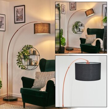 Bassagoda Bogenstehlampe 35 cm Kupferfarben, Schwarz, 1-flammig, Stoff-Lampenschirm
