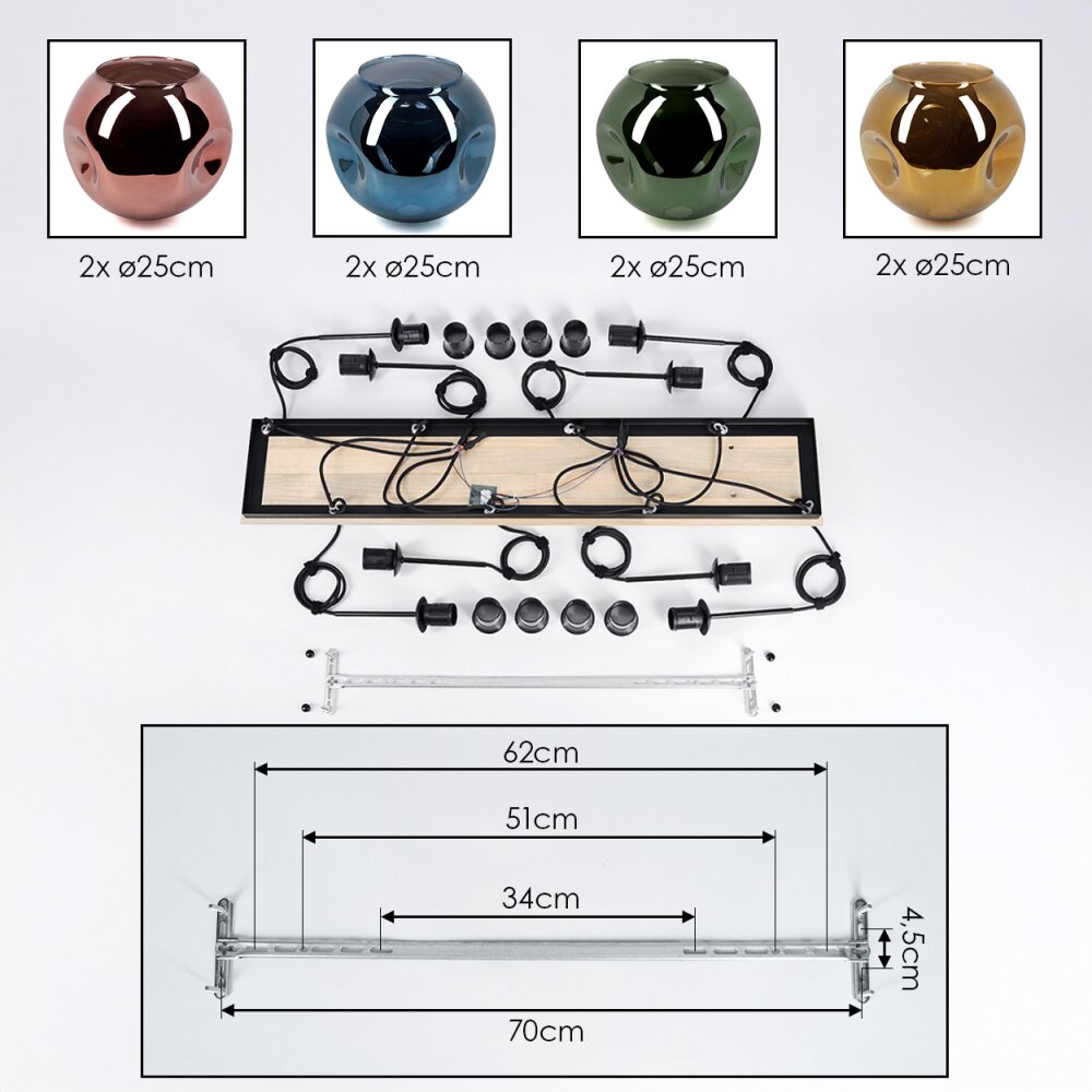 Ripoll Hängeleuchte Glas 25 cm Naturfarben, Schwarz, 8-flammig
