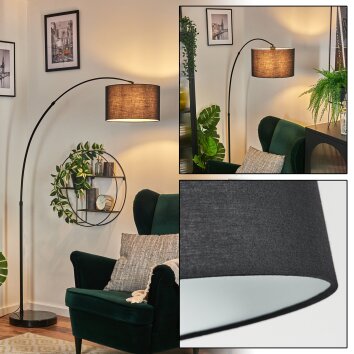 Bassagoda Bogenlampe 35 cm Schwarz, 1-flammig, Stoffschirm