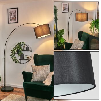Soungou Bogenstehlampe 38 cm Chrom, Schwarz, 1-flammig, Stoffschirm