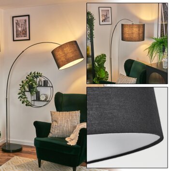 Bassagoda Bogenleuchte 40 cm Chrom, Schwarz, 1-flammig, Stoffschirm