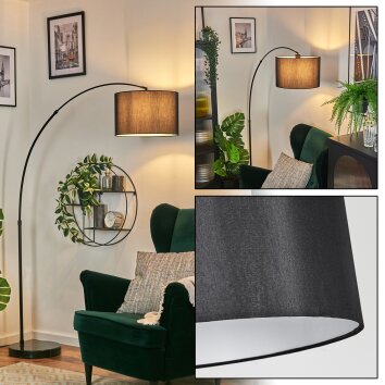 Soungou Bogenleuchte 38 cm Schwarz, 1-flammig, Stoff-Lampenschirm