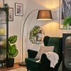 Bassagoda Bogenlampe 45 cm Chrom, Schwarz, 1-flammig, Stoff-Lampenschirm