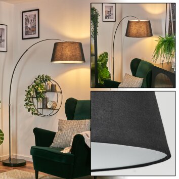 Bassagoda Bogenlampe 45 cm Chrom, Schwarz, 1-flammig, Stoff-Lampenschirm