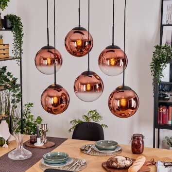 Gastor Hängeleuchte Glas 25 cm Klar, Kupferfarben, 6-flammig