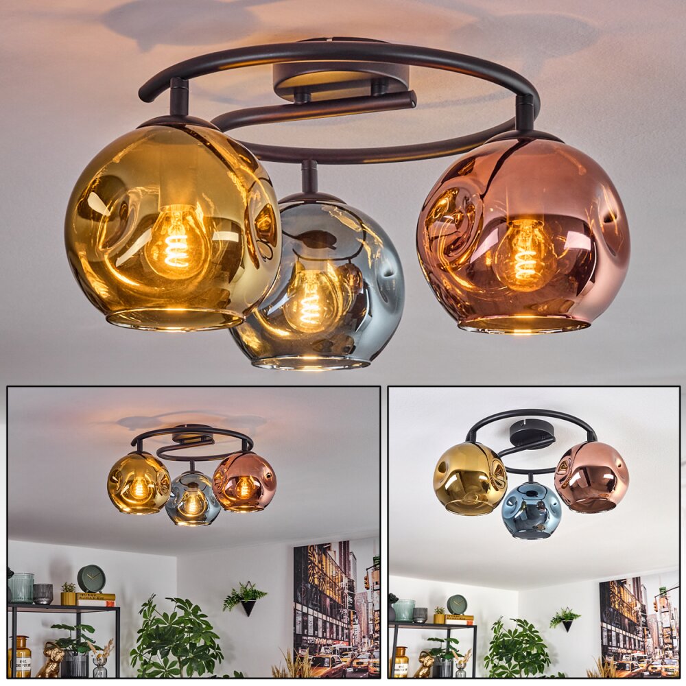 Ripoll Deckenleuchte Glas 15 cm Blau, Gold, Kupferfarben, 3-flammig main product photo