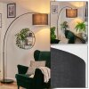 Bassagoda Bogenlampe 40 cm Schwarz, 1-flammig, Stoff-Lampenschirm