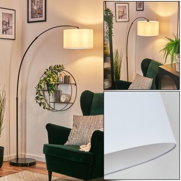 Bassagoda Bogenleuchte 35 cm Chrom, Schwarz, 1-flammig, Stoffschirm