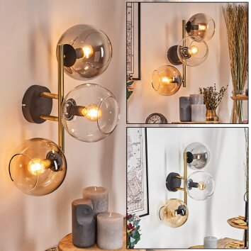 Koyoto Wandleuchte Glas 15 cm Gold, Schwarz, 3-flammig Koyoto Wandleuchte Glas 15 cm Gold, Schwarz, 3-flammig