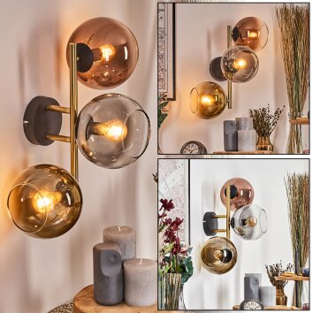 Koyoto Wandleuchte Glas 15 cm Gold, Schwarz, 3-flammig Koyoto Wandleuchte Glas 15 cm Gold, Schwarz, 3-flammig