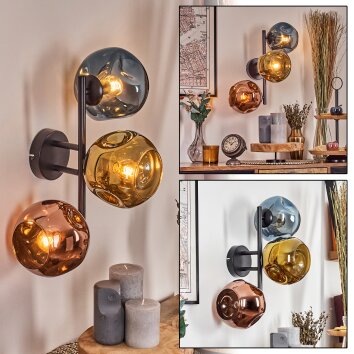 Ripoll Wandleuchte Glas 15 cm Blau, Gold, Kupferfarben, 3-flammig