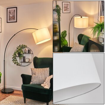 Bassagoda Bogenstehlampe 40 cm Schwarz, 1-flammig, Stoff-Lampenschirm