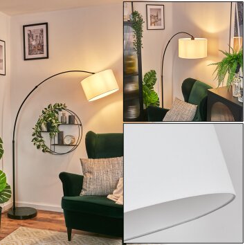 Bassagoda Bogenlampe 35 cm Schwarz, 1-flammig, Stoff-Lampenschirm