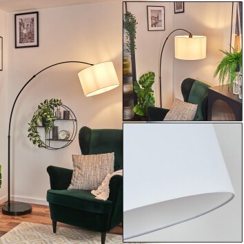 Bassagoda Bogenleuchte 40 cm Chrom, Schwarz, 1-flammig, Stoff-Lampenschirm
