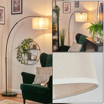 Bassagoda Bogenlampe 35 cm Chrom, Schwarz, 1-flammig, Stoffschirm