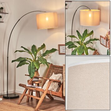 Bassagoda Bogenlampe 40 cm Chrom, Schwarz, 1-flammig, Stoff-Lampenschirm