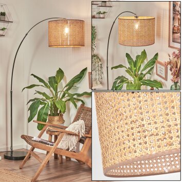 Barcos Bogenlampe 40 cm Chrom, Schwarz, 1-flammig, Stoffschirm