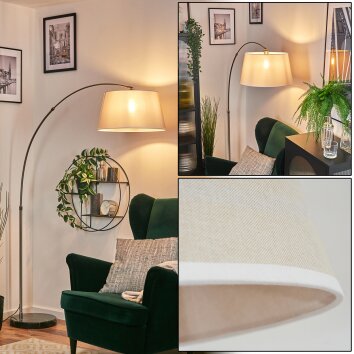 Bassagoda Bogenstehlampe 45 cm Nickel-Matt, Schwarz, 1-flammig, Stoff-Lampenschirm