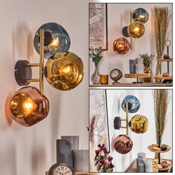 Ripoll Wandleuchte Glas 15 cm Gold, Schwarz, 3-flammig Ripoll Wandleuchte Glas 15 cm Gold, Schwarz, 3-flammig