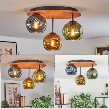 Ripoll Deckenleuchte Glas 15 cm Naturfarben, Schwarz, 3-flammig