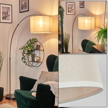 Bassagoda Bogenlampe 40 cm Nickel-Matt, Schwarz, 1-flammig, Stoff-Lampenschirm