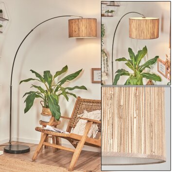 Bongal Bogenstehlampe 35 cm Chrom, Schwarz, 1-flammig, Stoff-Lampenschirm
