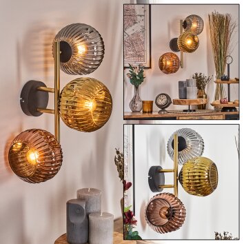 Ripoll Wandleuchte Glas 15 cm Gold, Schwarz, 3-flammig