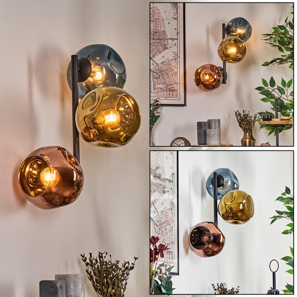 Ripoll Wandleuchte Glas 15 cm Blau, Gold, Kupferfarben, 3-flammig main product photo