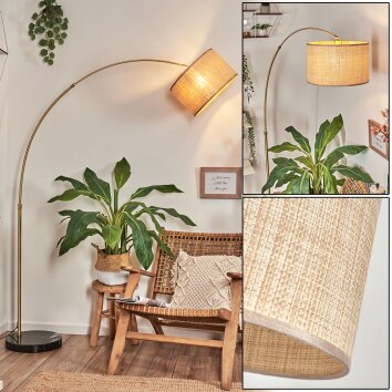 Sabadim Bogenstehlampe 35 cm Messing, Schwarz, 1-flammig, Stoffschirm