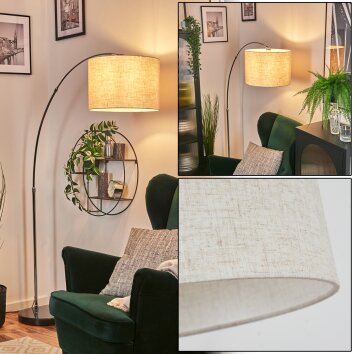 Bassagoda Bogenstehlampe 40 cm Chrom, Schwarz, 1-flammig, Stoffschirm