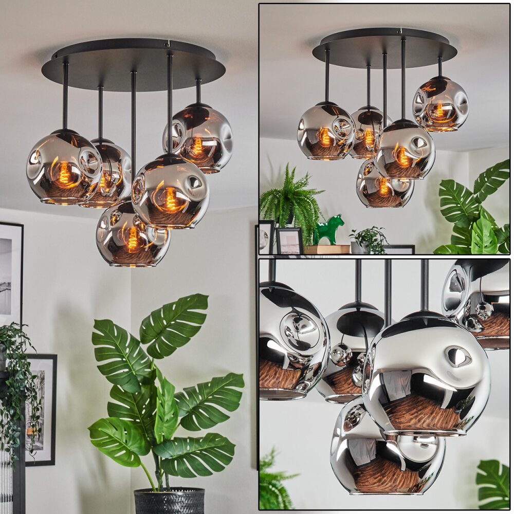 Ripoll Deckenleuchte Glas 15 cm Chrom, Rauchfarben, 5-flammig main product photo