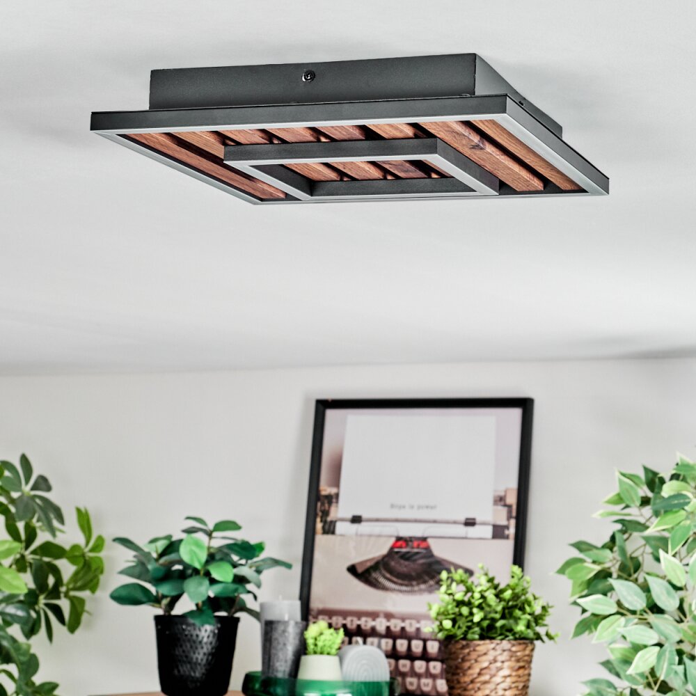 Meron Deckenleuchte LED Holzoptik, Schwarz, 1-flammig