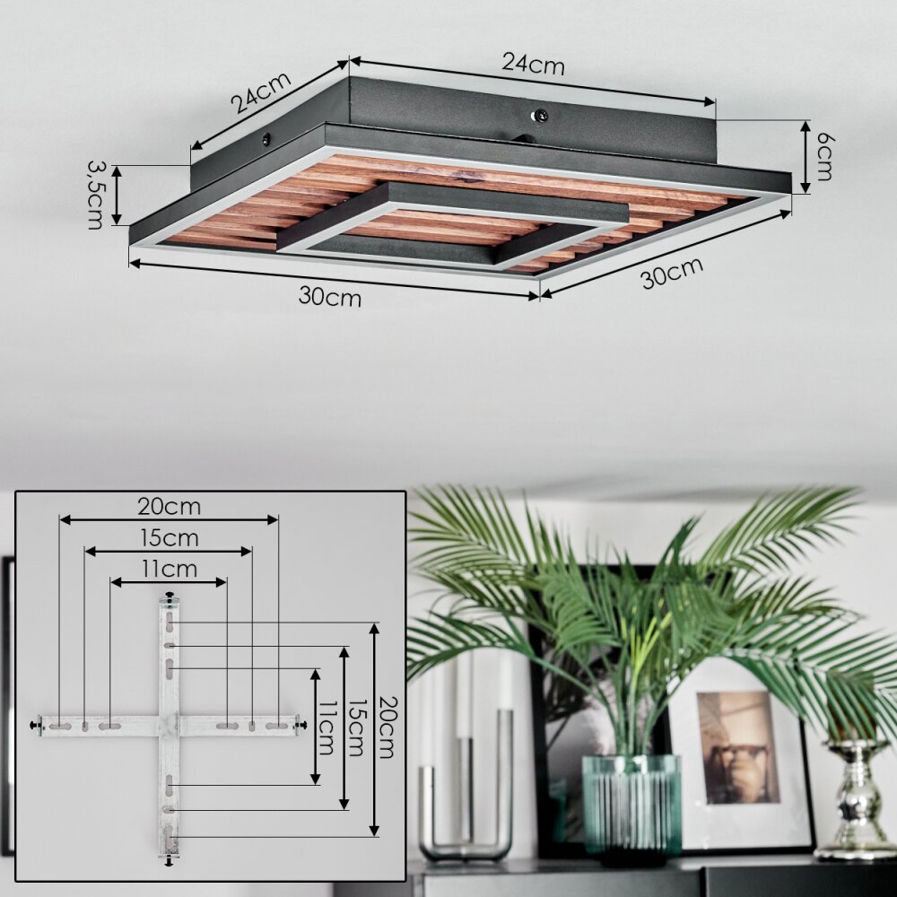 Meron Deckenleuchte LED Holzoptik, Schwarz, 1-flammig