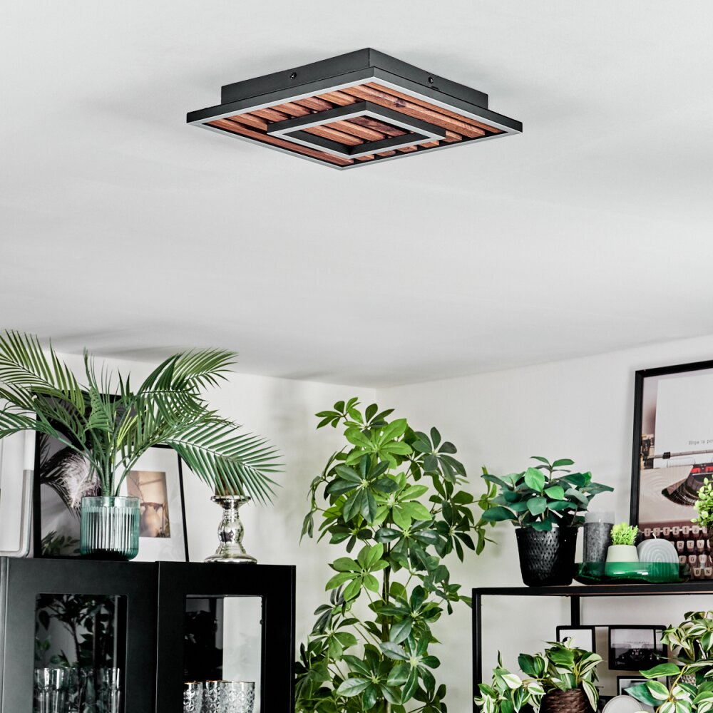 Meron Deckenleuchte LED Holzoptik, Schwarz, 1-flammig