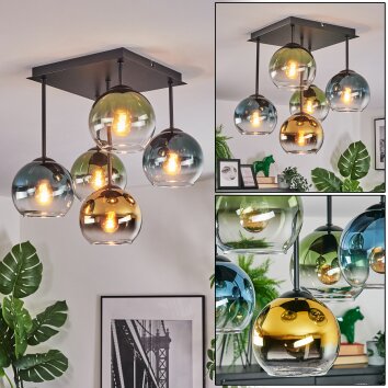 Koyoto Deckenleuchte Glas 15 cm Blau, Gold, Grün, Klar, 5-flammig
