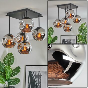 Ripoll Deckenleuchte Glas 15 cm Chrom, Rauchfarben, 5-flammig