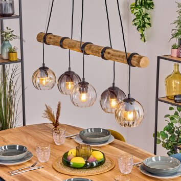 Koyoto Pendelleuchte Glas 15 cm Naturfarben, Schwarz, 5-flammig