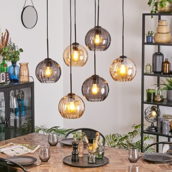 Koyoto Hängeleuchte Glas 20 cm Bernsteinfarben, Rauchfarben, 6-flammig