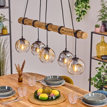 Ripoll Pendelleuchte Glas 15 cm Naturfarben, Schwarz, 5-flammig