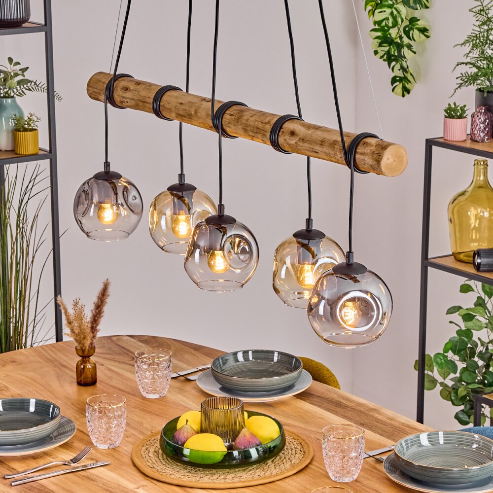 Ripoll Pendelleuchte Glas 15 cm Naturfarben, Schwarz, 5-flammig main product photo