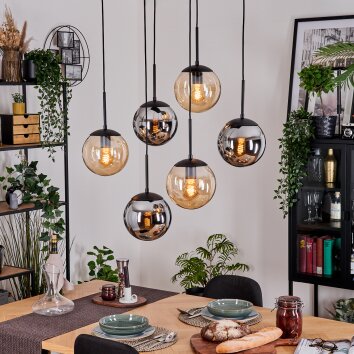 Gastor Hängeleuchte Glas 20 cm Schwarz, 6-flammig