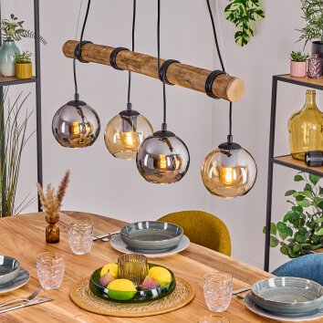Koyoto Pendelleuchte Glas 15 cm Naturfarben, Schwarz, 4-flammig