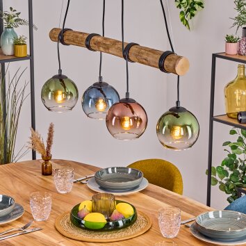 Koyoto Pendelleuchte Glas 15 cm Naturfarben, Schwarz, 4-flammig