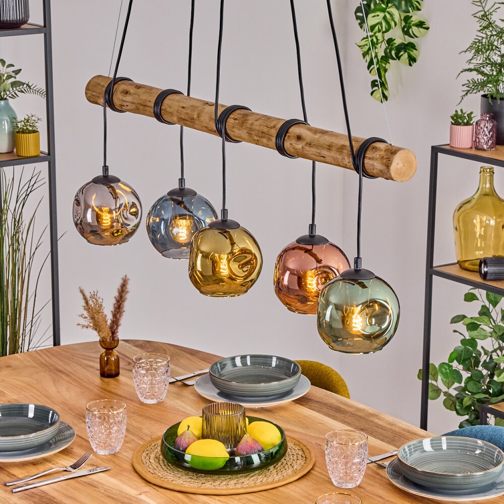 Ripoll Pendelleuchte Glas 15 cm Naturfarben, Schwarz, 5-flammig main product photo
