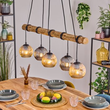 Ripoll Pendelleuchte Glas 15 cm Naturfarben, Schwarz, 5-flammig